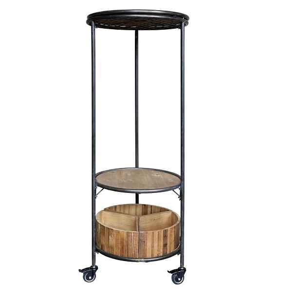Černý kovový regál na kolečkách s dřevěnými podnosy Factory - Ø 60*160 cm Chic Antique
