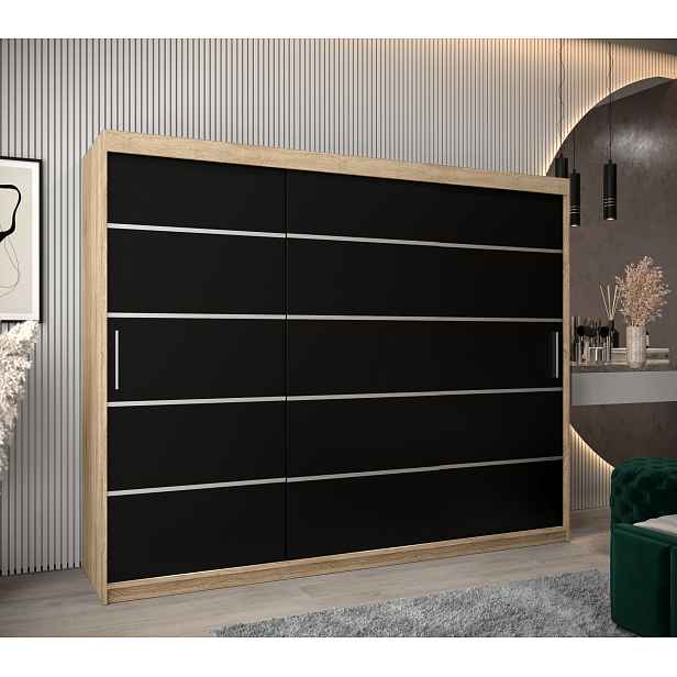 Šatní skříň Abi V1 Barva korpusu: Dub Sonoma, Rozměry: 250 cm, Dveře: Černá