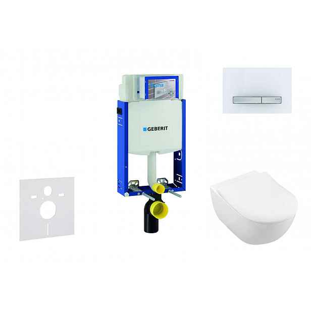 Geberit Kombifix - Modul pro závěsné WC s tlačítkem Sigma50, alpská bílá + Villeroy Boch - WC a sedátko, DirectFlush, SoftClose, CeramicPlus 110.302.0