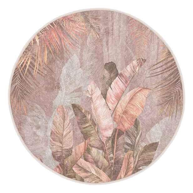 Světle růžový pratelný kulatý koberec ø 150 cm Dusty Leaves – Mila Home