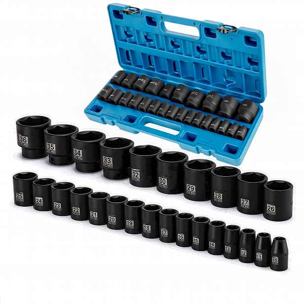 TEMU Rukořetová sada: 26 ks, 1/2" pohon - CR materiál, 6-bodové a mělké nástrčné klíče, metrické velikosti 10mm–36mm, odolná konstrukce, včetně