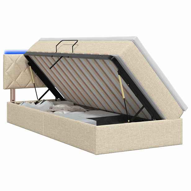 vidaXL LED postel s úložným prostorem a matrací Krémová 100 x 200 cm