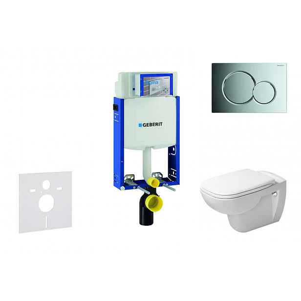 Geberit Kombifix - Modul pro závěsné WC s tlačítkem Sigma01, lesklý chrom + Duravit D-Code - WC a sedátko, Rimless, SoftClose 110.302.00.5 NH2