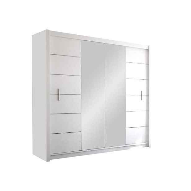 MASSENO ŠATNÍ SKŘÍŇ S POSUVNÝMI DVEŘMI KAYLE, 203/215/61 cm 2dveřová se zrcadlem, bílá