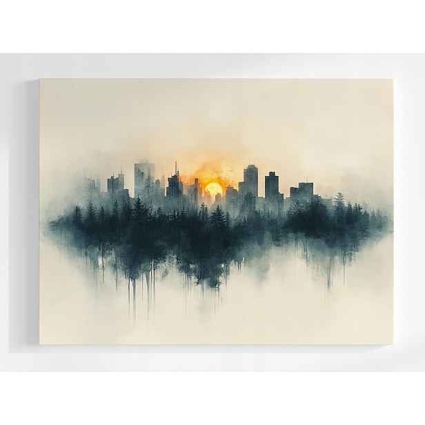 Plakát Grafika Město Panorama Slunce Les Akvarel 100x75