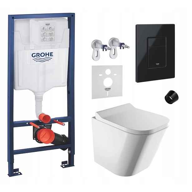 Podomítkový Wc set Grohe s miskou Fontana s tlačítkem Černý Lesk Fresh