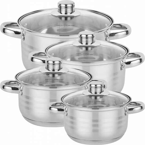 Sada Hrnců Ocelové hrnce Indukce Komplet Inox 1,5L 2L 3L 5L 8el