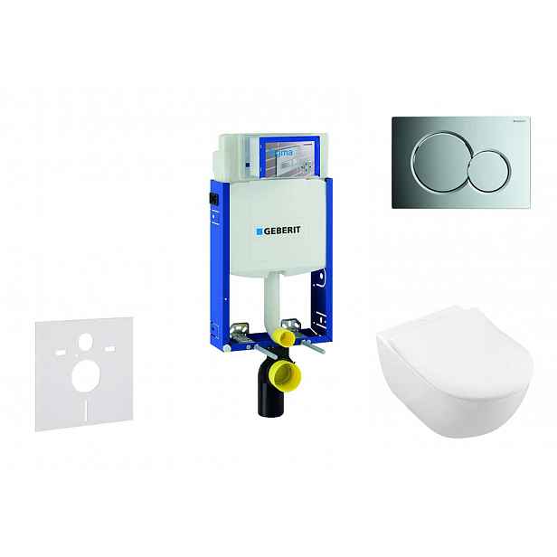 Geberit Kombifix - Modul pro závěsné WC s tlačítkem Sigma01, lesklý chrom + Villeroy Boch - WC a sedátko, DirectFlush, SoftClose, CeramicPlus 110.302.
