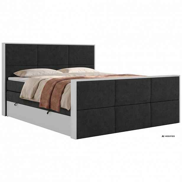 MKS POSTEL BOXSPRING DELVIT KING DUO 200/200 - Tmavě šedá Strukturovaná látka - Topper Visco - H3