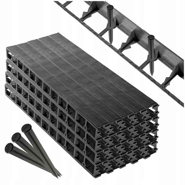 Zahradní lem elastický, černý, border 4,5 cm, 20 m 60 kotvících kolíků trávníků
