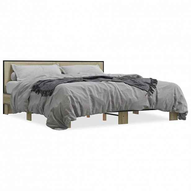 vidaXL Rám postele dub sonoma 200 x 200 cm kompozitní dřevo a kov