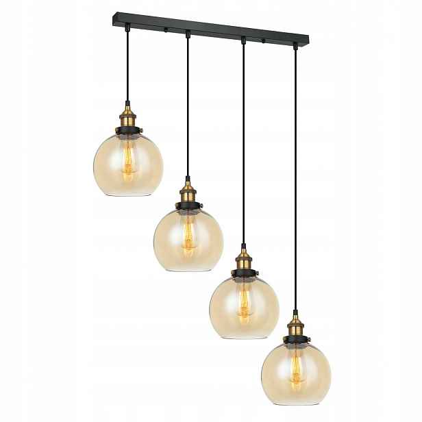 Cardena Závěsná lampa Černá Zlatá Loftová Podélná 4xE27 40W IP20
