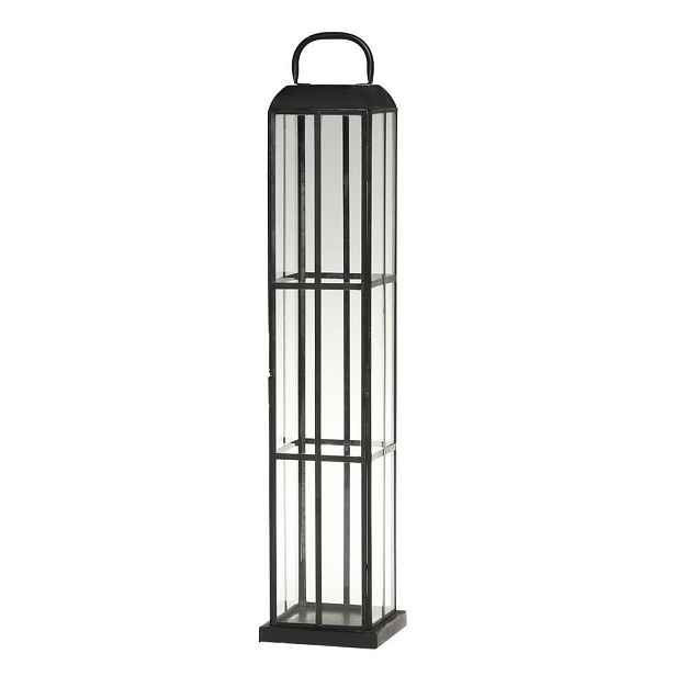 Černá antik kovová vysoká lucerna Factory - 13*13*60 cm Chic Antique