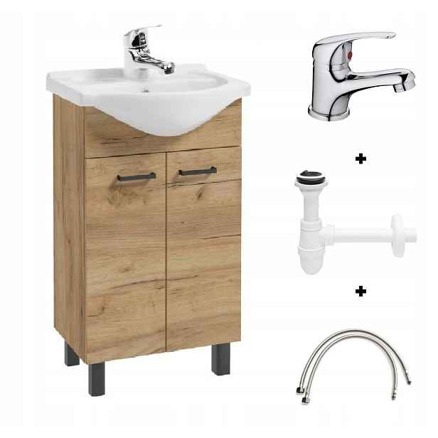 Koupelnová skříňka s umyvadlem a baterií a sifonem 85x50 cm dub craft