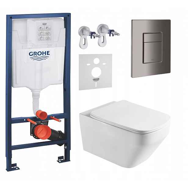 Podomítkový Wc set Grohe s mísou Naron a tlačítkem Grafit Lesk Fresh