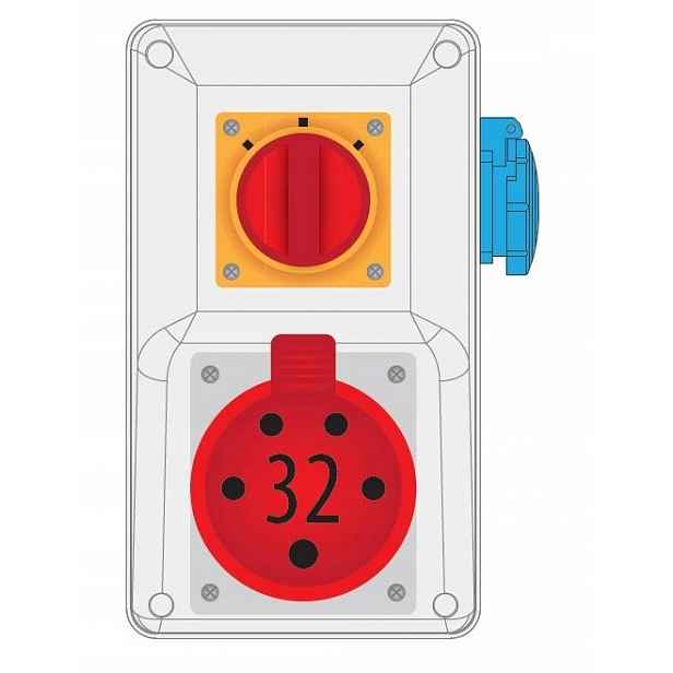 Spojka se zásuvkou 32A/5 1x250V L/p B.325/1/LP