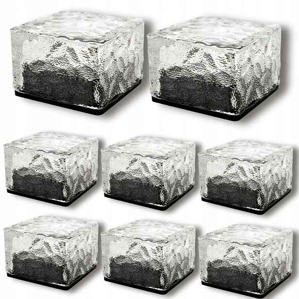 Solární Led zahradní lampa 8 x ledová kostka, dlažební kostka, 7 x 7 cm
