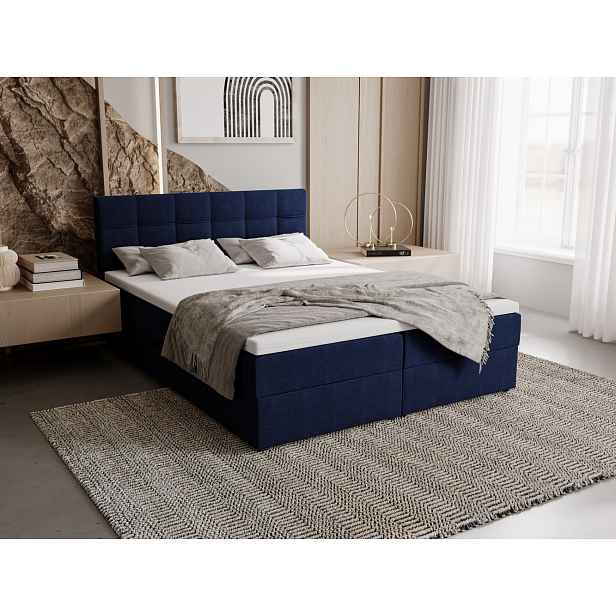 Čalouněná postel 180x200 ELSIE 1 s úložným prostorem - tmavě modrá