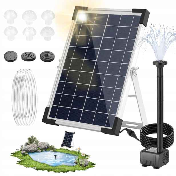Fontánová Pumpa S Filtrem Pro Jezírko Solární Panel 150 L/h 9 Trysek