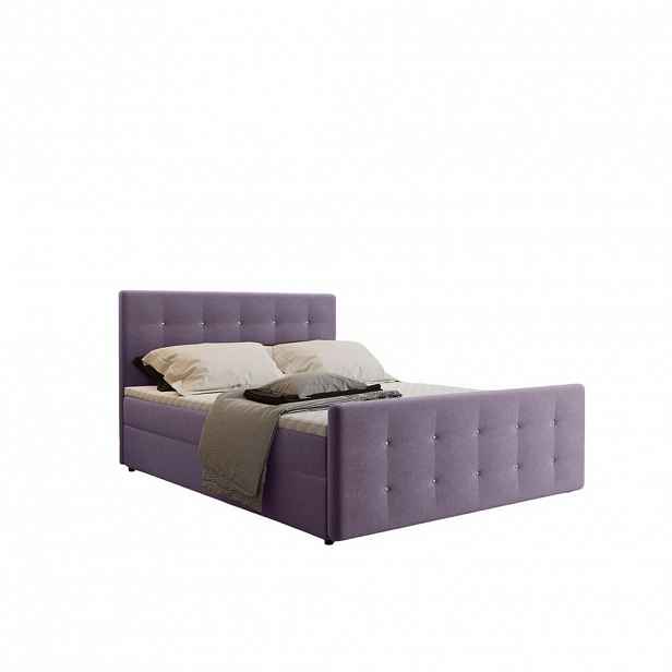 Kaiser Möbel KONTINENTÁLNÍ POSTEL s úložným prostorem, matrací a topperem AMOR Fialová 200x200 cm H2-Pocket