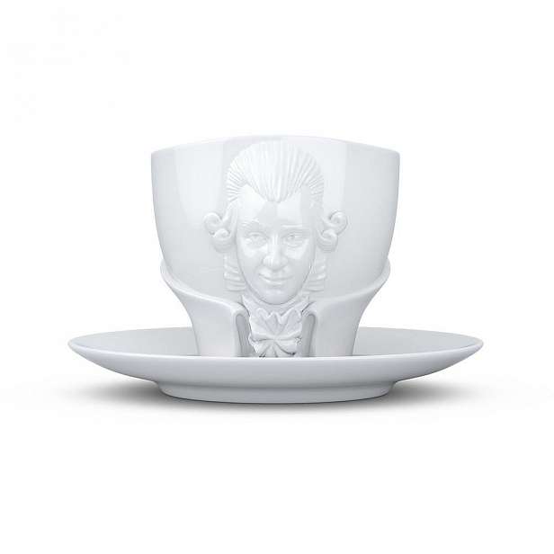 Sada bílého porcelánového hrnečku s podšálkem 58products Wolfgang Amadeus Mozart, objem 260 ml