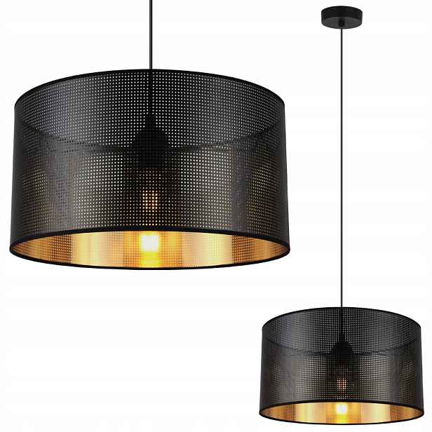 Závěsná Stropní Lampa Černý Lustr Velký Kulatý Ažurový Stínítko Síťovina