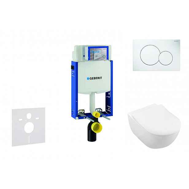 Geberit Kombifix - Modul pro závěsné WC s tlačítkem Sigma01, alpská bílá + Villeroy Boch - WC a sedátko, DirectFlush, SoftClose, CeramicPlus 110.302.0