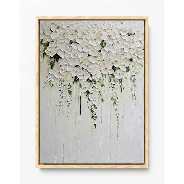 Obraz Rama American Box Natura Olej Impasto 3D Bílé Květy Popínavé Rostliny 60x80