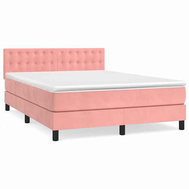 vidaXL Box spring postel s matrací růžová 140x200 cm samet