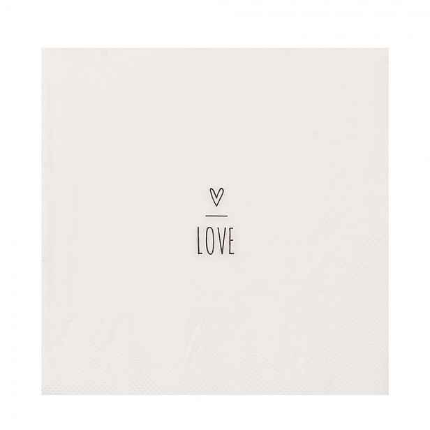 Bílé papírové ubrousky se srdíčkem Love - 33*33 cm (20ks) Clayre & Eef