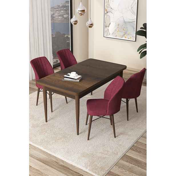 Dining Table & Chairs Set (5 Pieces) Arp - Baroque, Burgundy