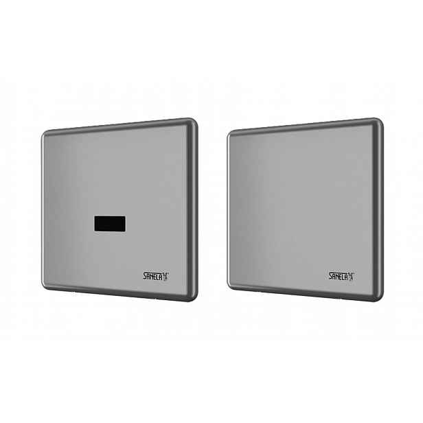 Sanela - Automatický splachovač pisoáru, s elektronikou ALS a integrovaným zdrojem, 230 V AC, Bluetooth, matný nerez SLP 05KZX