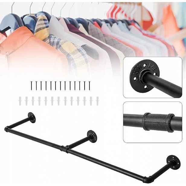 Tyč na oblečení Nástěnný Věšák Z Oceli černá Loft 120 CM