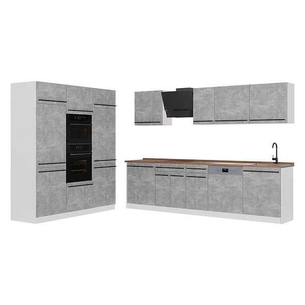 Vicco KUCHYŇSKÝ KOUT R-Line, Beton/Bílá, 180 cm pracovná doska Dub Goldkraft