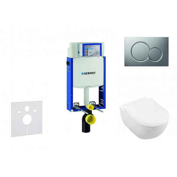Geberit Kombifix - Modul pro závěsné WC s tlačítkem Sigma01, matný chrom + Villeroy Boch - WC a sedátko, DirectFlush, SoftClose, CeramicPlus 110.302.0