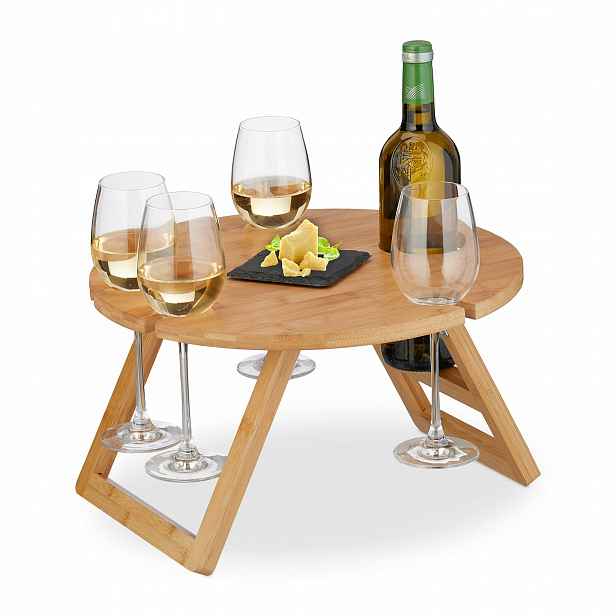 Bambusový stolek kulatý turistický piknikový Relaxdays 39x22 cm na víno