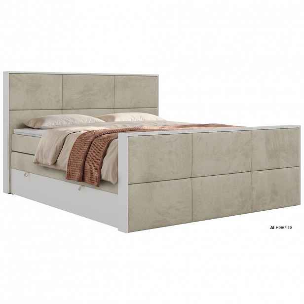 MKS POSTEL BOXSPRING DELVIT KING DUO 180/200 - Béžová Samet - Topper Visco - H3