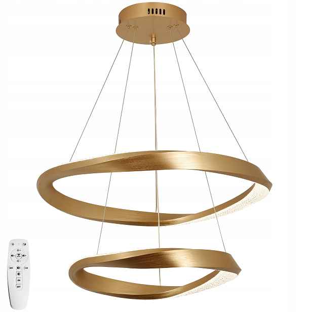 Stropní Svítidlo 40/60 cm 2 Kroužky zlatý závěsný Led Lustr Dálkový Ovladač do obývacího pokoje