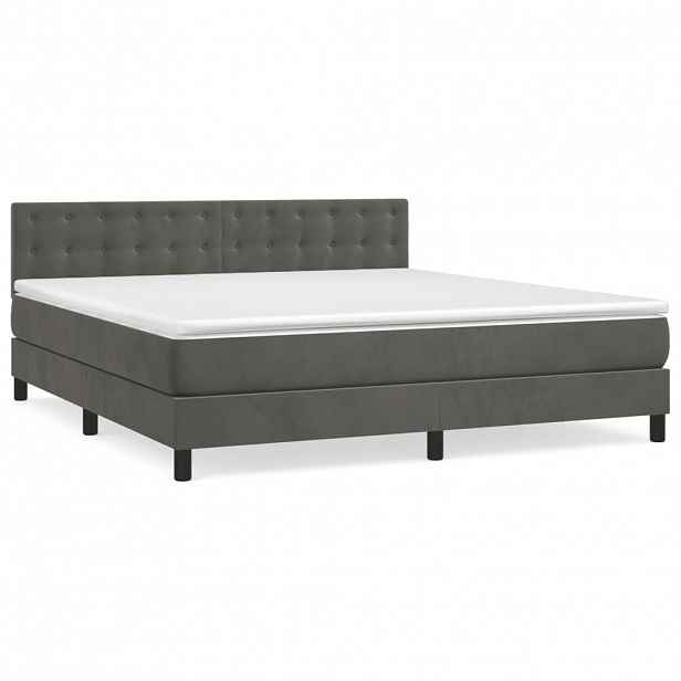 vidaXL Box spring postel s matrací tmavě šedá 160x200 cm samet