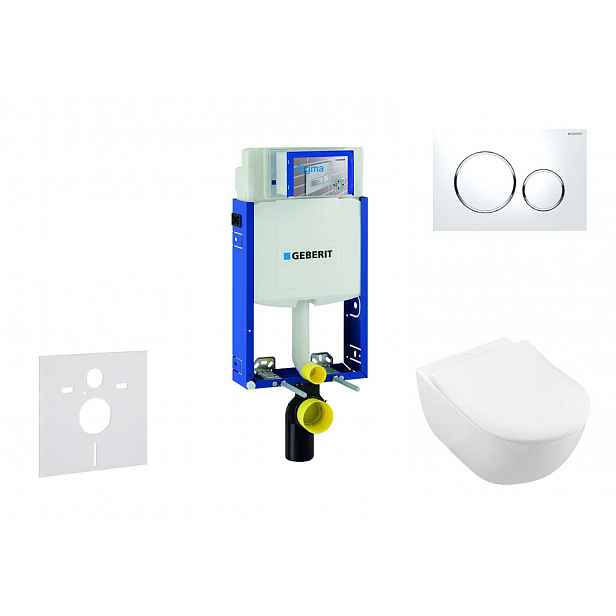 Geberit Kombifix - Modul pro závěsné WC s tlačítkem Sigma20, bílá/lesklý chrom + Villeroy Boch - WC a sedátko, DirectFlush, SoftClose, CeramicPlus 110