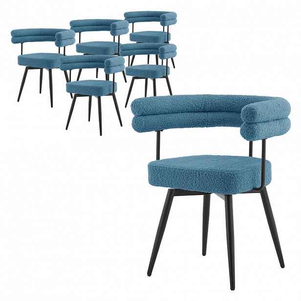 ML-DESIGN OTOČNÉ jídelní židle, sada 6 ks, modrá, látka Teddy