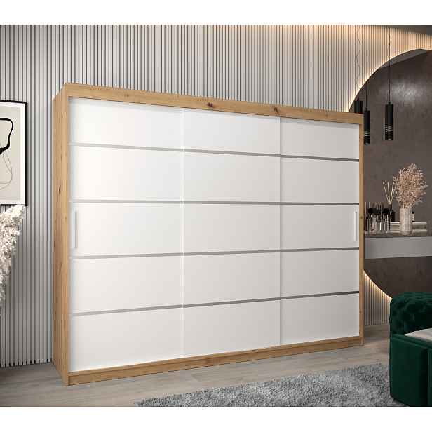 Šatní skříň Abi V1 Barva korpusu: Dub artisan, Rozměry: 250 cm, Dveře: Bílá