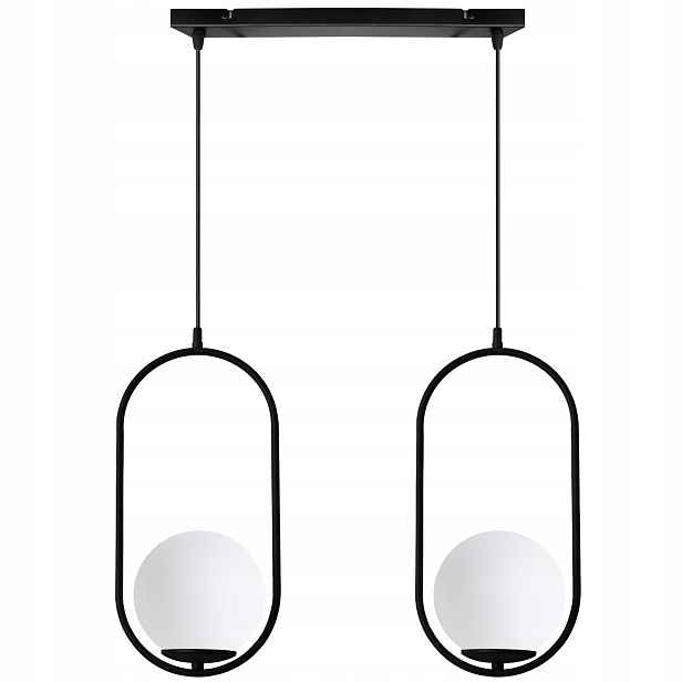 Závěsná Stropní Lampa Lustr Luna Černá Obruč Ring Loft Skleněná Koule