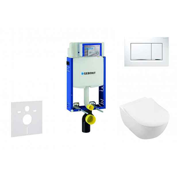 Geberit Kombifix - Modul pro závěsné WC s tlačítkem Sigma20, bílá/lesklý chrom + Villeroy Boch - WC a sedátko, DirectFlush, SoftClose, CeramicPlus 110