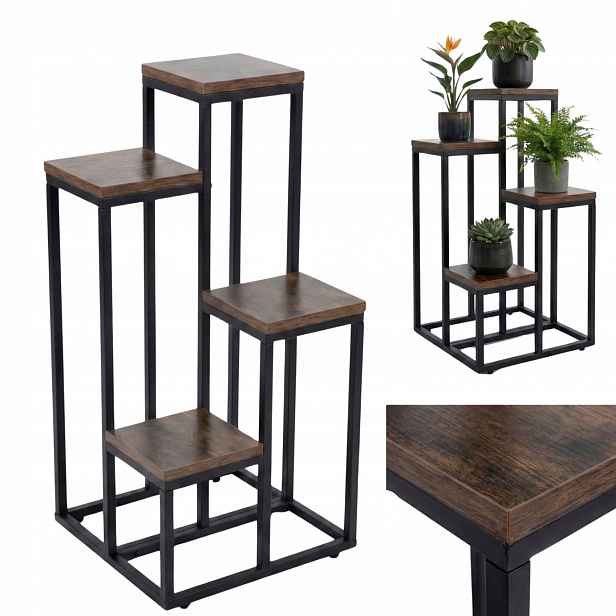 Držák Na Květináč Stojící Vysoký 4 Patra Mdf Kov Hliníková Barva 37X34X68 CM
