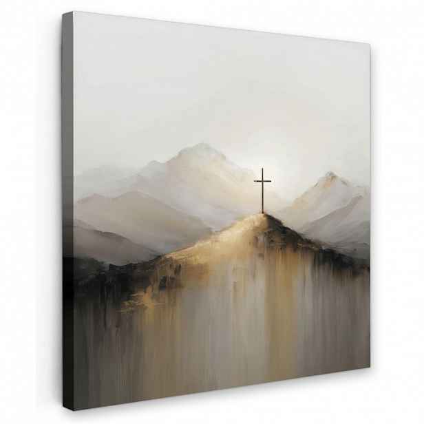 MuchoWow OBRAZ NA PLÁTNĚ Hills - Abstrakt - Cross - Křesťanství 20x20 cm