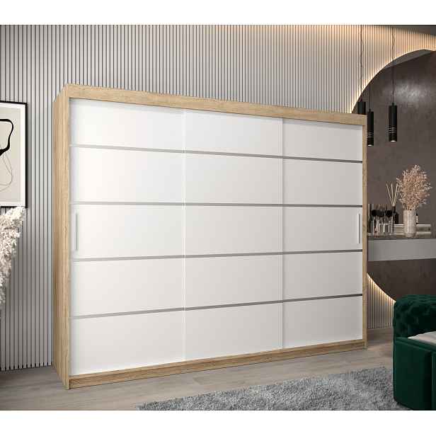 Šatní skříň Abi V1 Barva korpusu: Dub Sonoma, Rozměry: 250 cm, Dveře: Bílá
