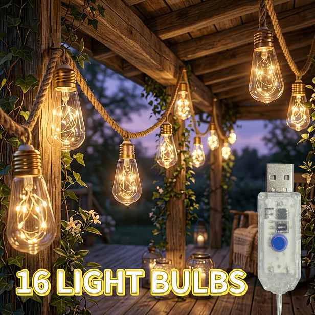 TEMU Nová 24/16/8 LED USB napájená jutová provazová papája světelná řetězová sada, bez ovladače, provazové světlo, teplé bílé světlo pro venkovní