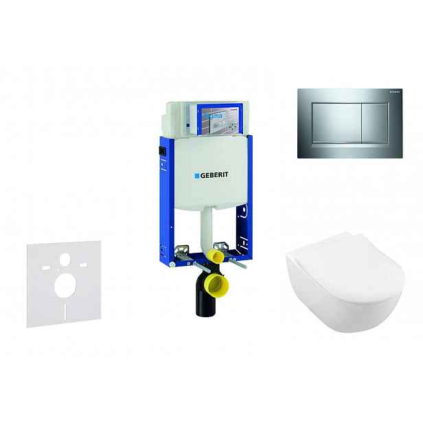 Geberit Kombifix - Modul pro závěsné WC s tlačítkem Sigma20, lesklý chrom/chrom mat + Villeroy Boch - WC a sedátko, DirectFlush, SoftClose, CeramicPlu