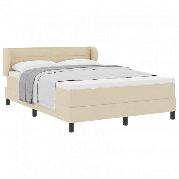 vidaXL Postel s boxspringem s čelo Krémová 140 x 190 cm textil